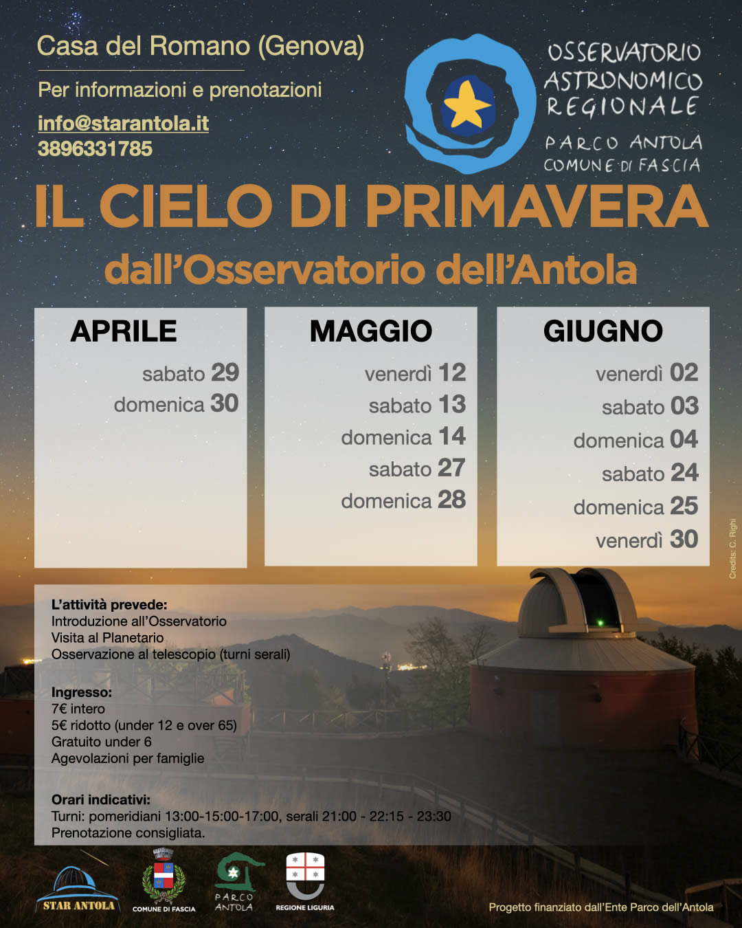 Calendario Aperture Osservatorio Astronomico del Monte Antola